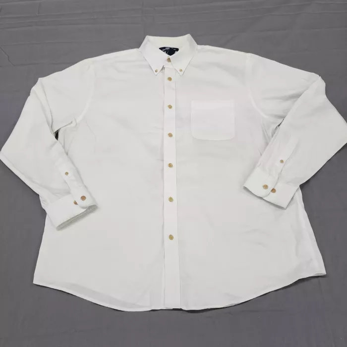 Lands End Mens XL White Button Down Shirt Long Sleeve Cotton Pocket Casual - Front