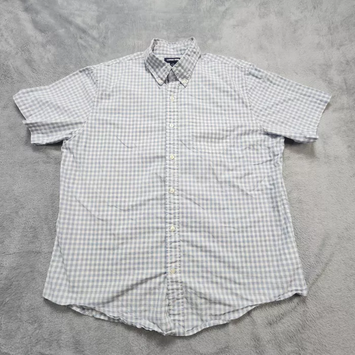 Lands' End Shirt Men's L 16-16.5 Blue Gingham Check Short Sleeve Traditional Fit - Front