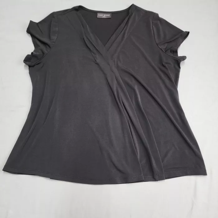 Lane Bryant Plus Size 18/20 Black Crossover V-Neck Draped Short Sleeve Blouse - Front