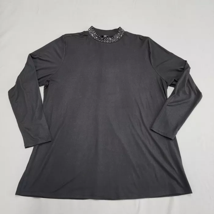 Lane Bryant Plus Size 18/20 Black Mock Neck Rhinestone Long Sleeve Blouse Top - Front