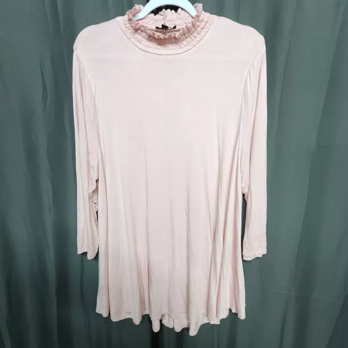 Lane Bryant Plus Size 18/20 Blouse Light Pink Smocked Mock Neck Tunic Top - Front