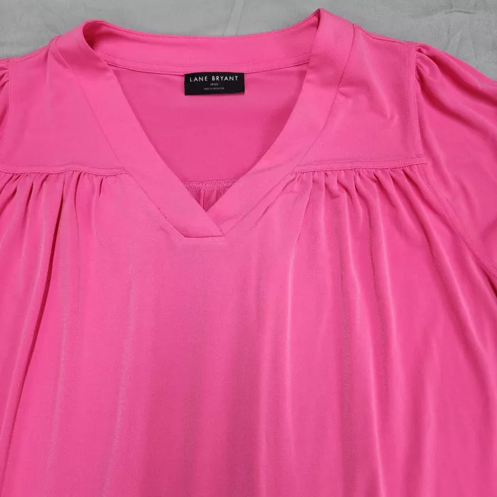 Lane Bryant Plus Size 18/20 Pink V-Neck Peasant Blouse Long Sleeve Stretch - Main