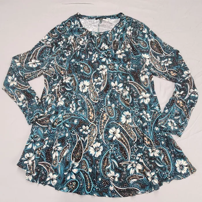 Lane Bryant Plus Size 18/20 Tunic Top Blue Multicolor Paisley Floral Stretch - Front