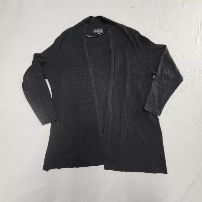Lane Bryant Womens Plus 18/20 Cardigan Black Ribbed Open Front Knit Sweater - Front