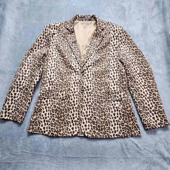 Lars Amadeus Blazer Women's XL Brown Leopard Animal Print Faux Suede Jacket Line - Front