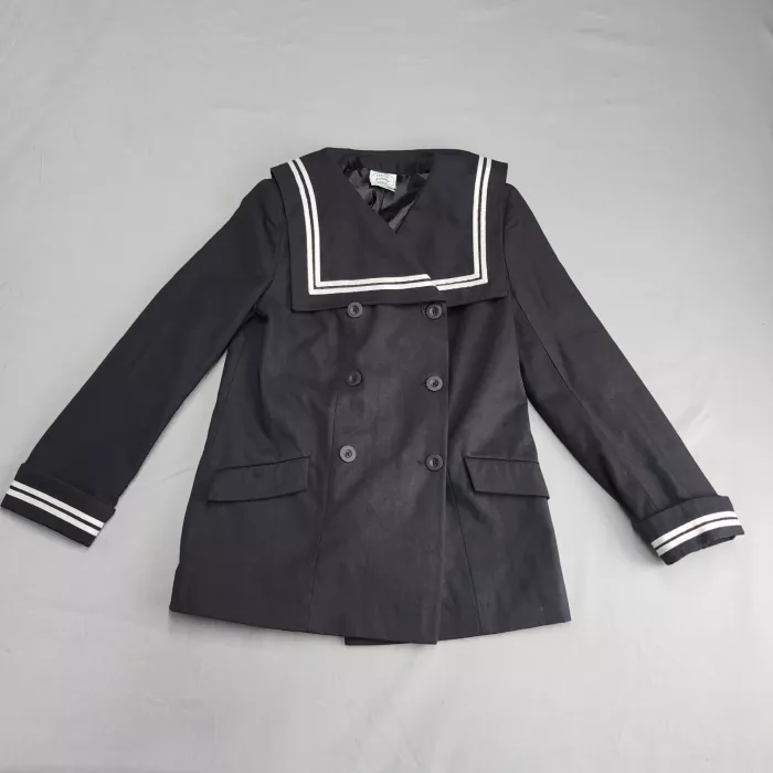 Laura Ashley Girls 8 Navy Blue Sailor Collar Double-Breasted Cotton Jacket - Front