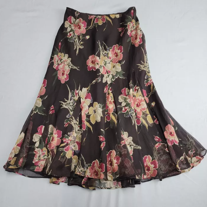 LAUREN RALPH LAUREN Women's S A-Line Flared Short Dark Brown Floral Skirt - Front