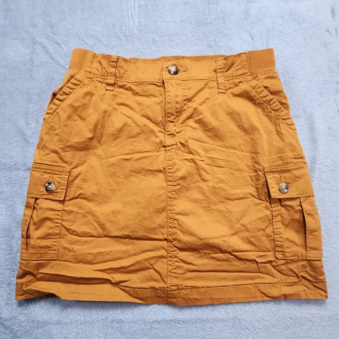 Lee Cargo Skirt Women's Medium Mustard Yellow Twill Utility Mini Short Pockets - Front