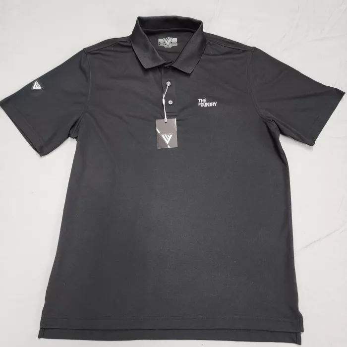 Levelwear Omaha Golf Polo Shirt Mens L Black Modern Fit The Foundry Embroidered - Front