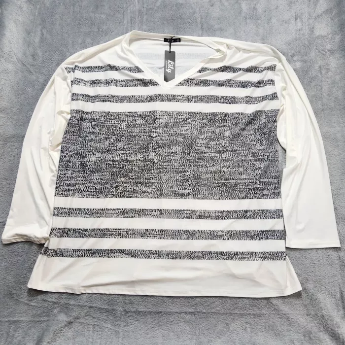 Lily by Firmiana Tunic Top Women's 4XL Plus Size V-Neck Long Sleeve Striped - Front