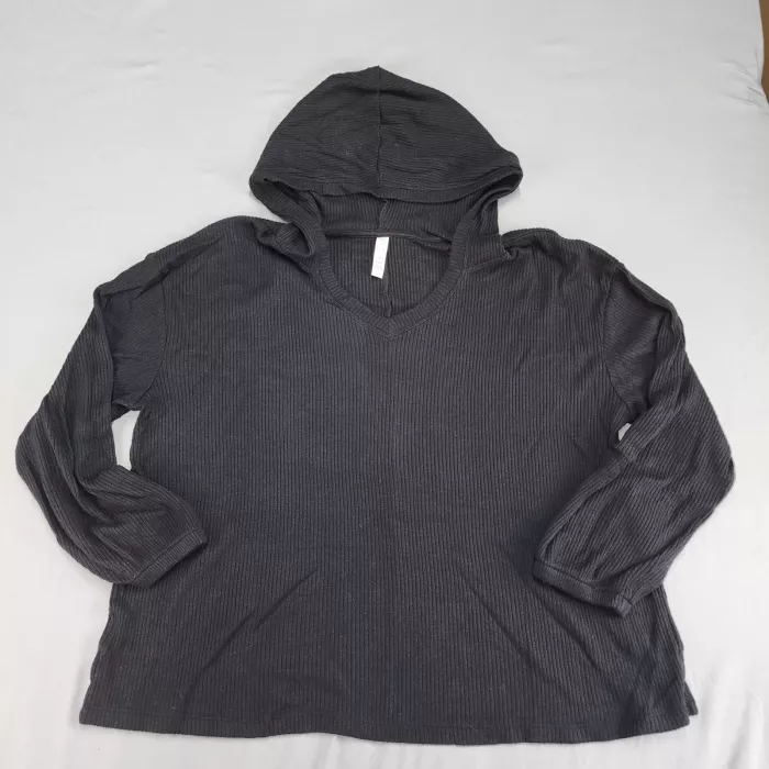 LIVI FOR LANE BRYANT Plus XL 18/20 Black V-Neck Ribbed Pullover Hoodie - Front