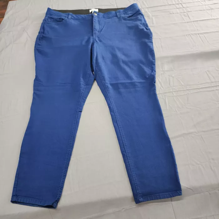 Liz Claiborne Woman Plus Size 22W Slim Pants Blue Denim Stretch Elastic Waist - Front