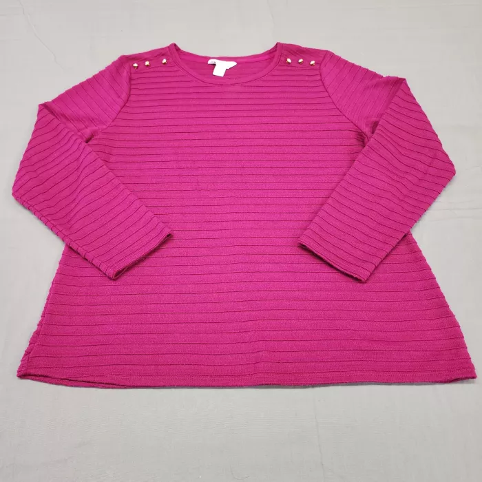 Liz Claiborne Women's XL Magenta Ribbed Knit Long Sleeve Top Shoulder Buttons - Front