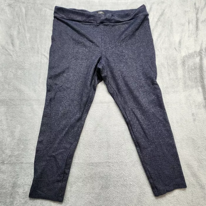 LOFT Slim Ankle Pants XL Navy Blue Herringbone Knit High Rise Pull On Stretch - Front