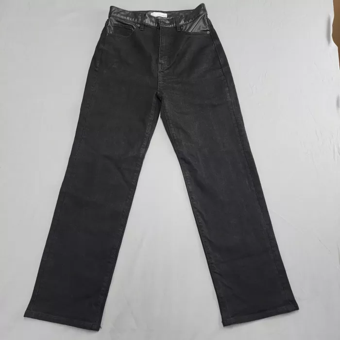 LOFT The Straight Jeans Womens 24 00 Black High Rise Faux Leather Trim Stretch - Front