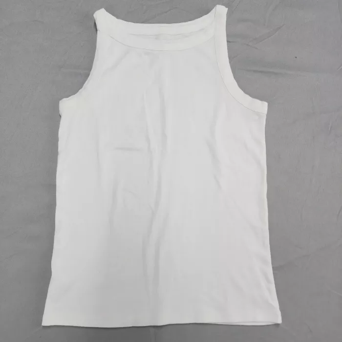 LOFT Women's Size M White High Neck Tank Top Sleeveless 100% Cotton Knit - Front