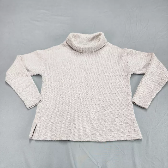 LOFT Womens Turtleneck Sweater Size S Beige Pullover Cotton Blend Knit - Front