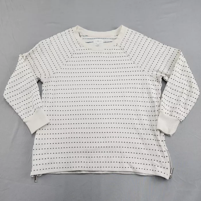 LOU & GREY Dotted Crew Neck Raglan Sweatshirt Women's S Ivory Navy Side Zip - Front