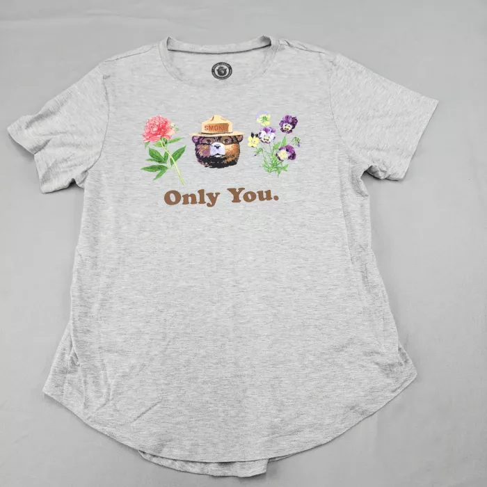 Mad Engine Smokey Bear Graphic Tee Womens XL Heather Gray Short Sleeve - Front