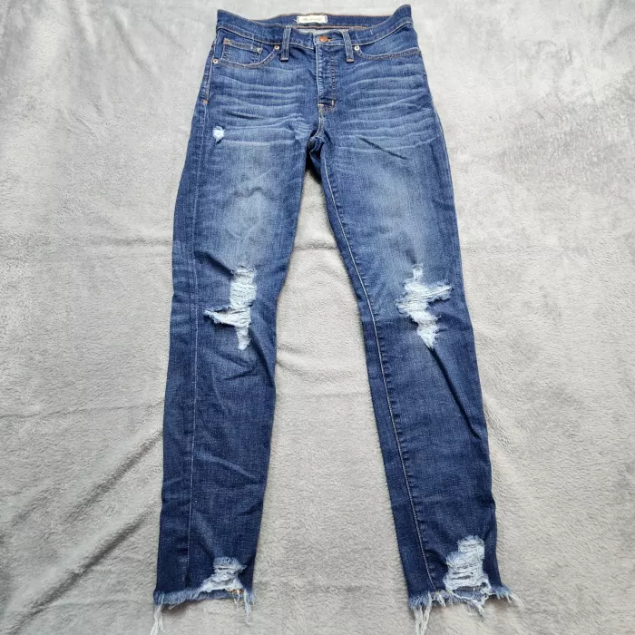 Madewell 9" High Rise Skinny Jeans Size 28 Distressed Ripped Raw Hem Blue Denim - Front