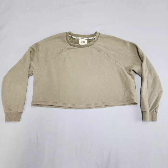 Madewell MWL Cropped Sweatshirt Womens M Olive Green French Terry Pullover - Front