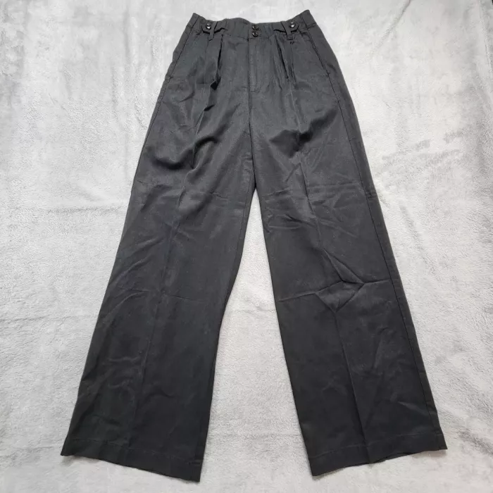 Madewell The Harlow Wide Leg Pants Womens 0 Black High Rise Pleated Linen Blend - Front