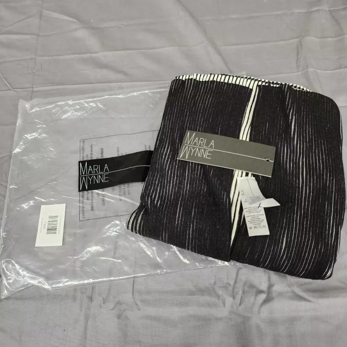 Marla Wynne Plus Size 2X/3X Black White Striped Pleated Open Front Knit Cardigan - Main