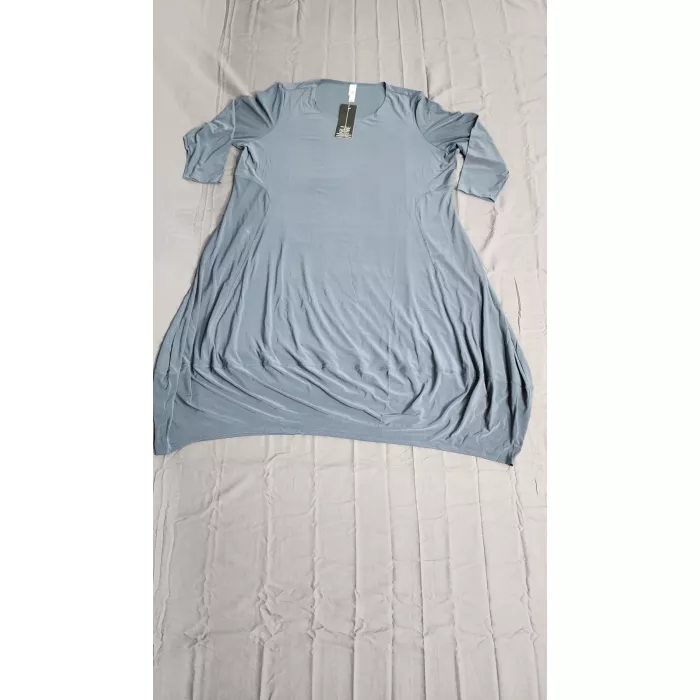 Marla Wynne Womens 3X Plus Slate Blue Asymmetric Draped Stretch Midi Dress - Front