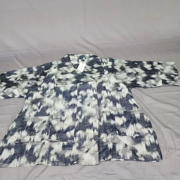 Marla Wynne Womens Plus 3X Inky Blue Abstract Pleated Topper Jacket Open Front - Front