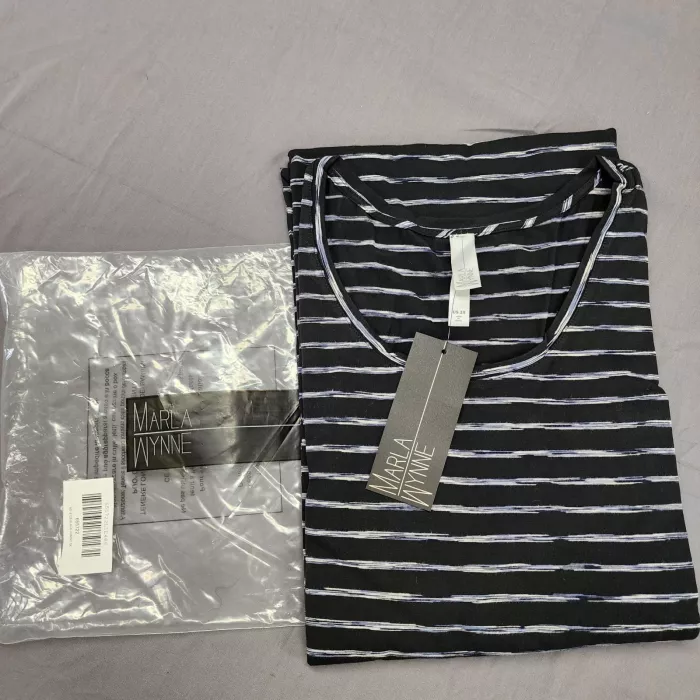 MarlaWynne NWT Womens Plus 3X Maxi Dress Black Blue Striped Sleeveless Stretch - Main