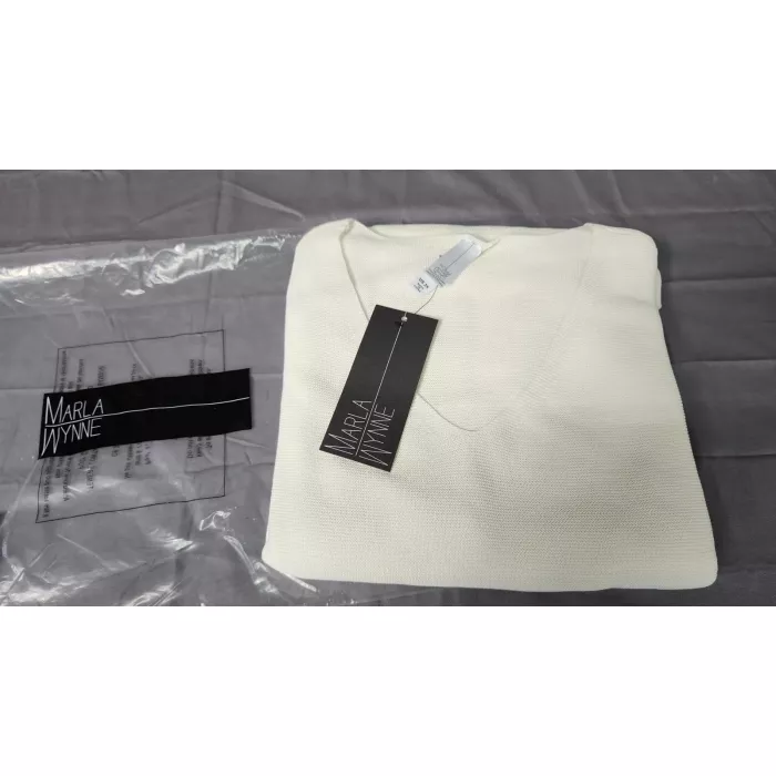 MarlaWynne NWT Womens Plus Size 3X Ivory V Neck Short Sleeve Pullover Sweater - Main