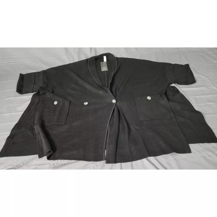 MarlaWynne Womens 2X Black Oversized Knit Cardigan Short Sleeve Pockets NWT - Front