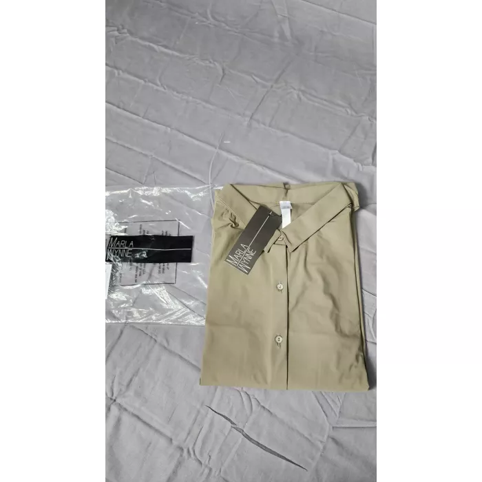 MarlaWynne Womens 3X Olive Gray Pleated Back Button Front Long Sleeve Blouse - Main
