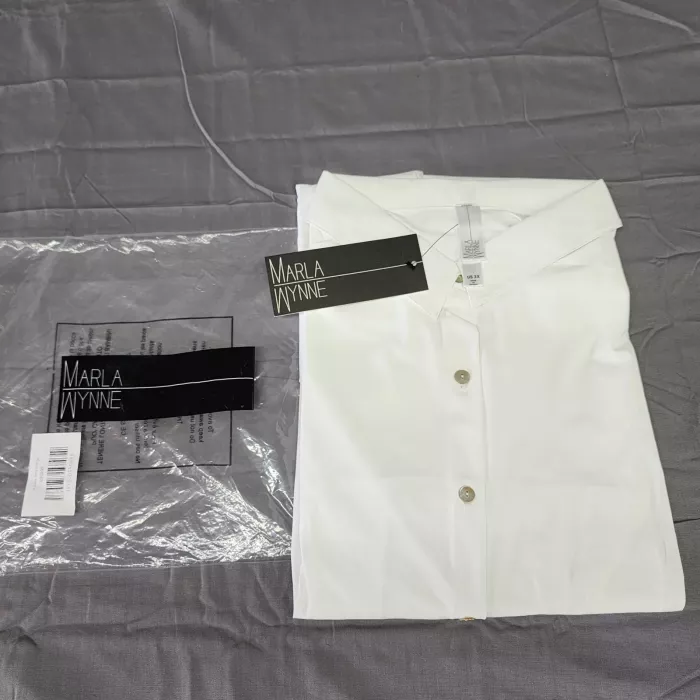 MarlaWynne Womens Plus 3X White Pleated Back Long Sleeve Button Down Blouse - Main