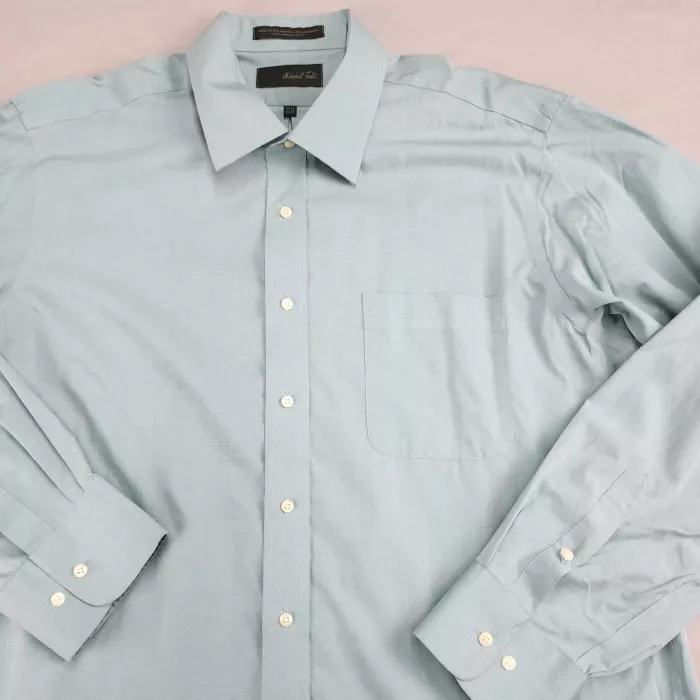Marshall Field's Men's 17.5 Aqua Blue Long Sleeve Button Down Dress Shirt Non-Ir - Main