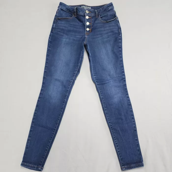 Maurices Womens M Blue Denim High Rise Skinny Jeans Exposed Button Fly Stretch - Front