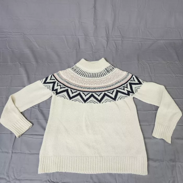 Maurices Womens M Ivory Fair Isle Mock Neck Pullover Sweater Pearl Metallic - Front