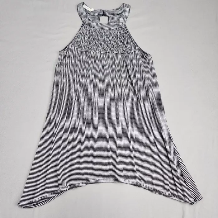 Maurices Womens M Navy Blue Striped Smocked Halter Tank Top Handkerchief Hem - Front