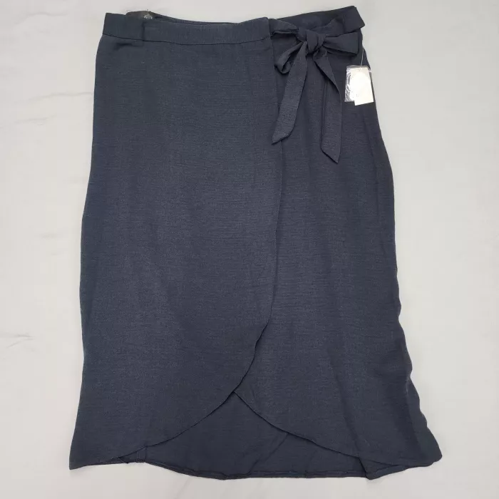 Maurices Wrap Skirt Womens Medium Navy Blue Midi Tulip Hem Tie Side NWT - Front