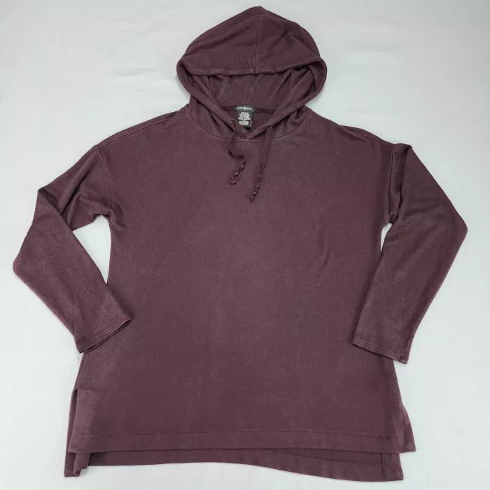 MAX & MIA Hoodie Women's L Burgundy Pullover Relaxed Fit Side Slits Drawstring - Front