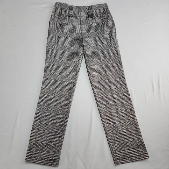 MAX STUDIO Women's XS Grey Plaid Straight Leg High Rise Pull On Pants 27x27 - Front