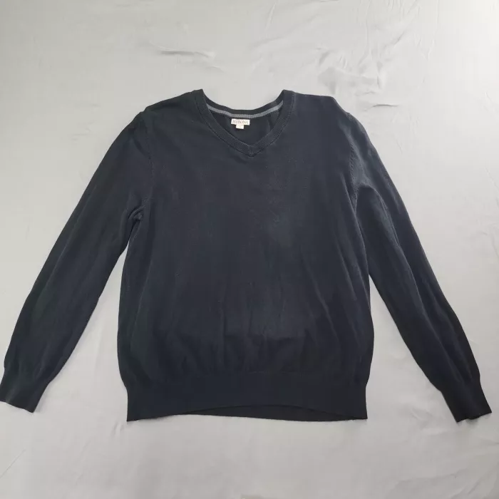 Merona Men's Size L Black V-Neck Sweater 100% Cotton Knit Pullover Long Sleeve - Front