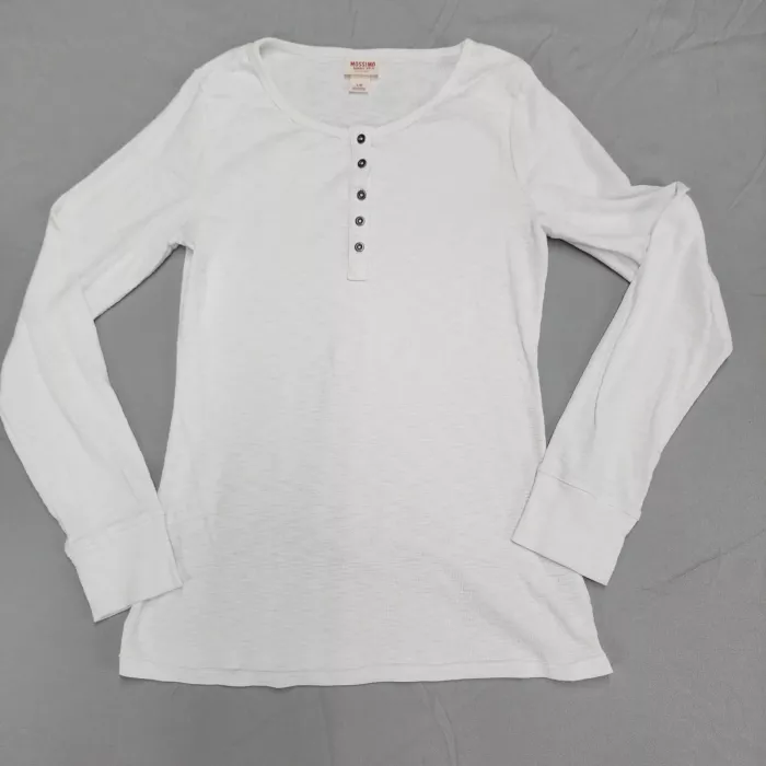 Mossimo Supply Co Womens L White Long Sleeve Henley T-Shirt Ribbed Knit - Front