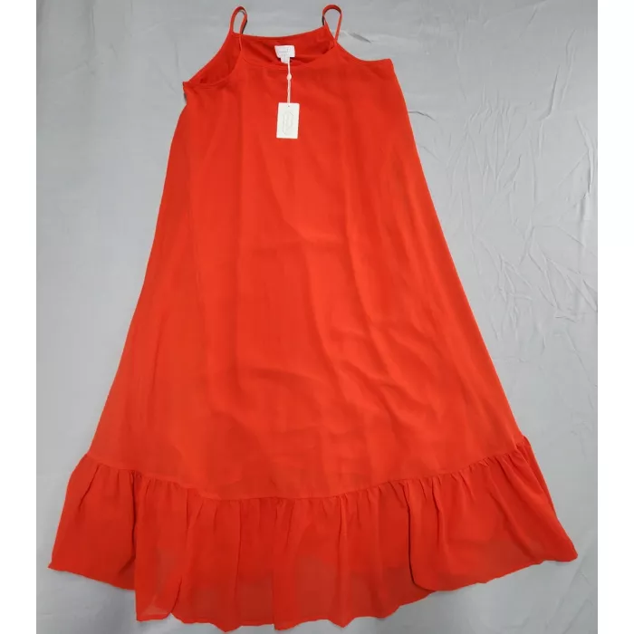 Mud Pie Women's Size S Red Solid Spaghetti Strap Ruffle Hem Midi Dress - Front