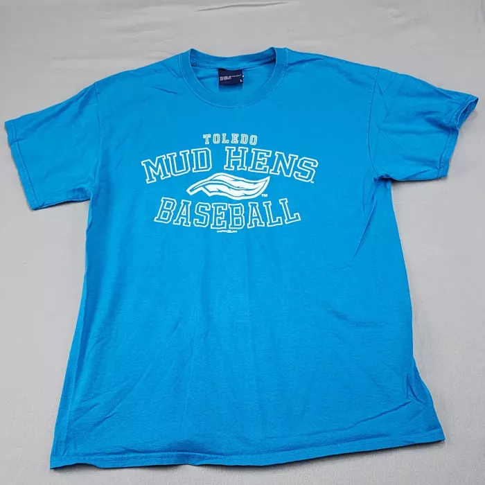 MV Sport Toledo Mud Hens Baseball Graphic Tee Blue Womens L Oversized Cotton - Front