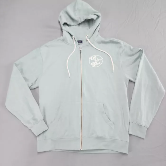 MV Sport Womens L Full Zip Hoodie Light Green Do Your Best Graphic Fleece - Front