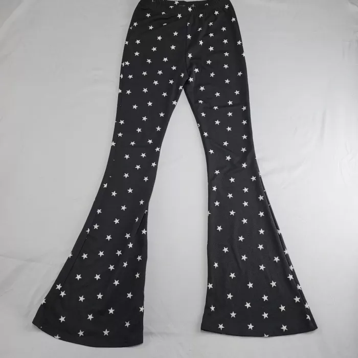 NASTYGAL COLLECTION Black White Star Print High Rise Flare Pants Women's 6 Knit - Front