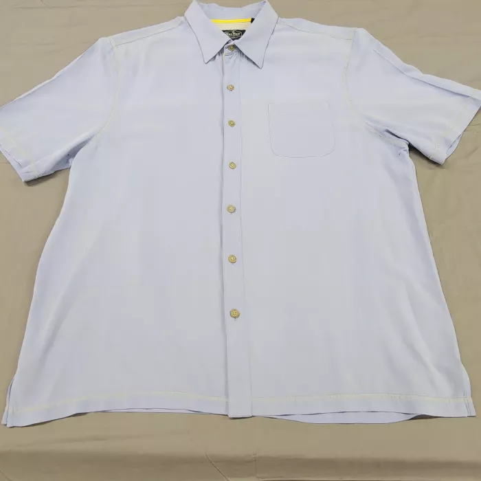 Nat Nast Luxury Originals Silk Camp Shirt Mens XL Light Blue Short Sleeve - Front