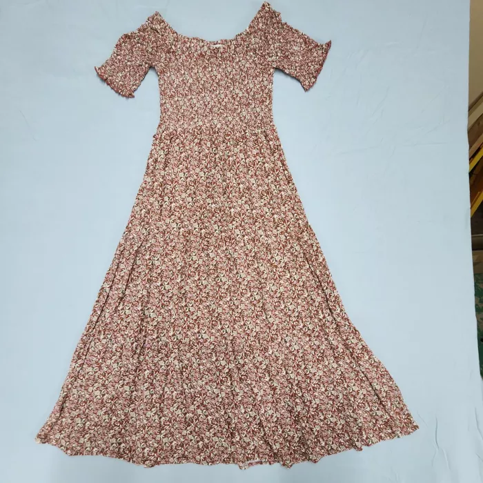 Natural Life Womens Dress XS S Brown Floral Smocked Short Sleeve Midi - Front