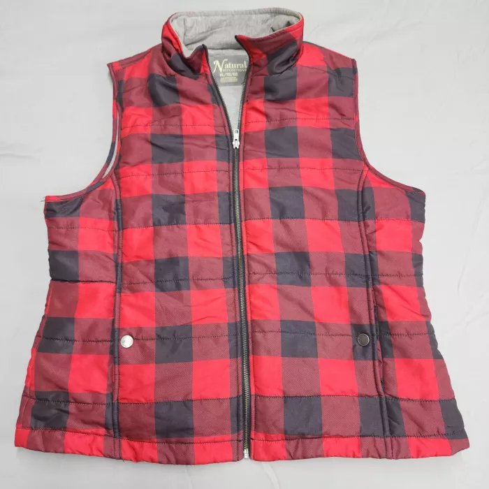Natural Reflections Womens XL Red Black Plaid Quilted Puffer Vest Full Zip - Front